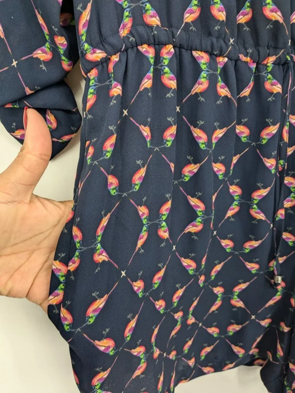 Hummingbird Print Romper 3/4 Sleeve Cottage Lightweight Resort Festival Large